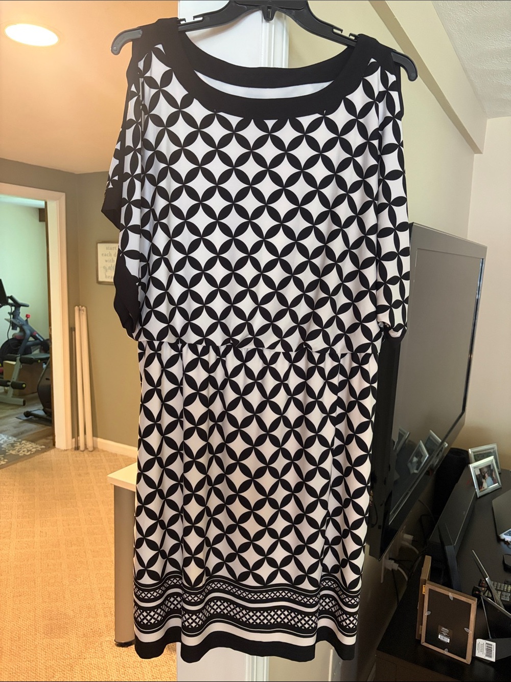 Dress Barn Black and White Geometric Midi Dress
